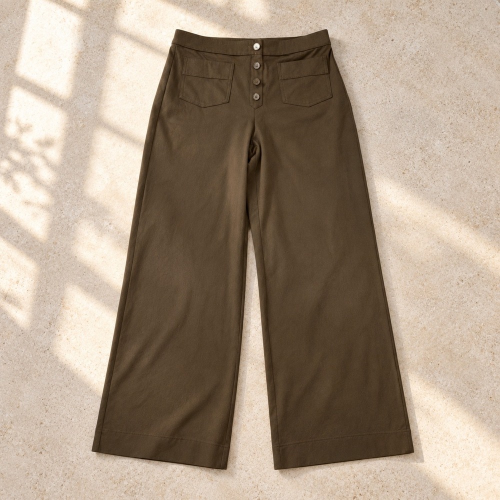 Halara Dark Olive Wide Leg Crop Pants XL High Rise Button Front Casual Trouser